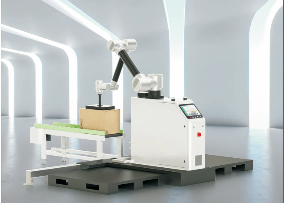 Collaborative palletizer arranged beside an infeed conveyor